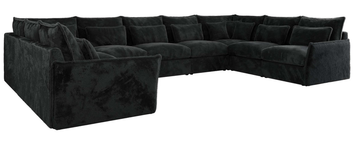WOHNLANDSCHAFT VERSO U 9M Dunkelgrau Plüsch - Dunkelgrau/Schwarz, Kunststoff/Textil (442/93/270cm) - MKS