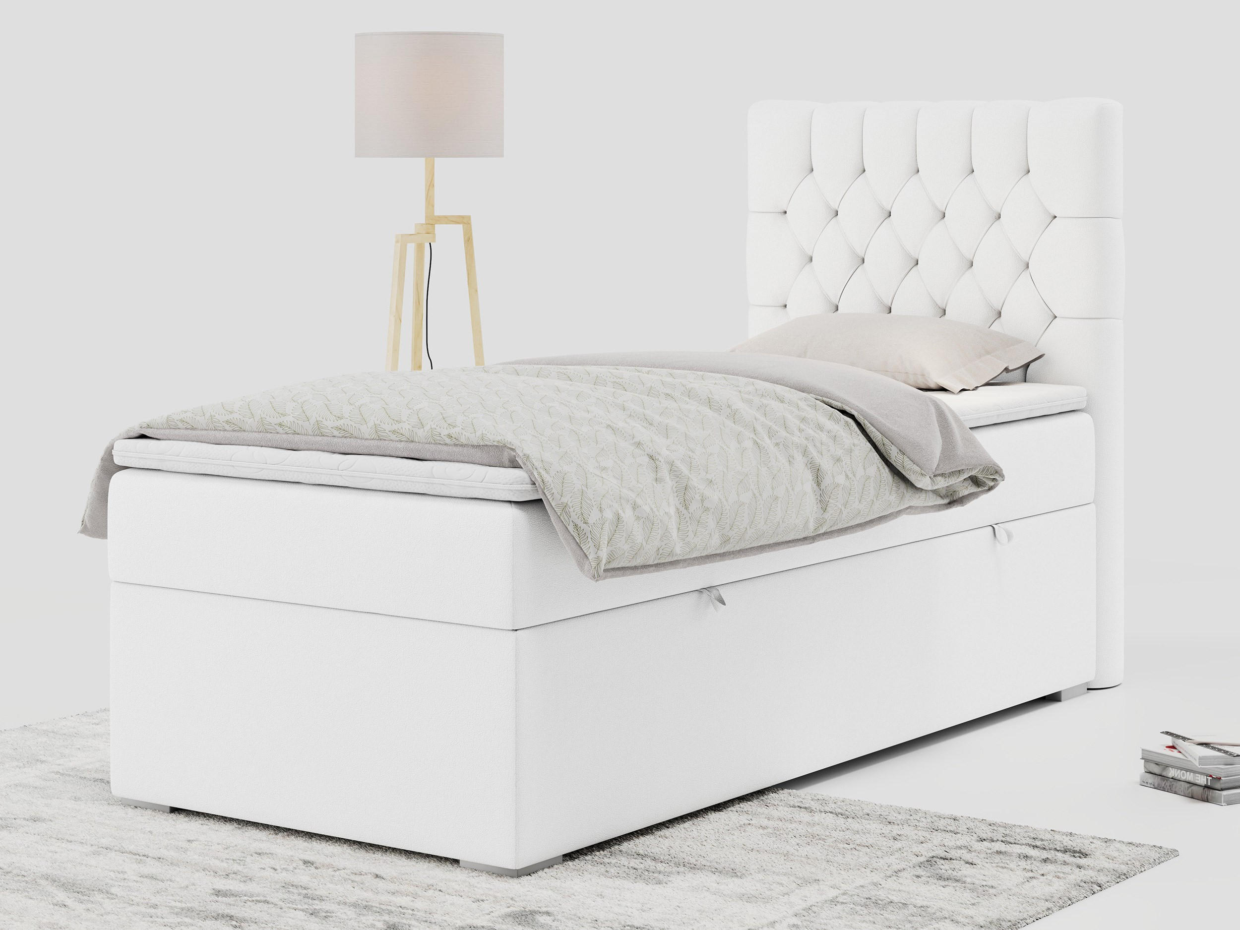 BOXBETT PERA 90/200 Weiß Kunstleder - H3 - Rechts Seite - Weiß, Holz/Textil (90/200cm) - MKS