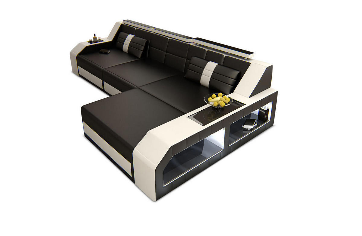 ECKSOFA Arezzo L - Schwarz/Weiß, Leder (308/194cm) - Sofa Dreams