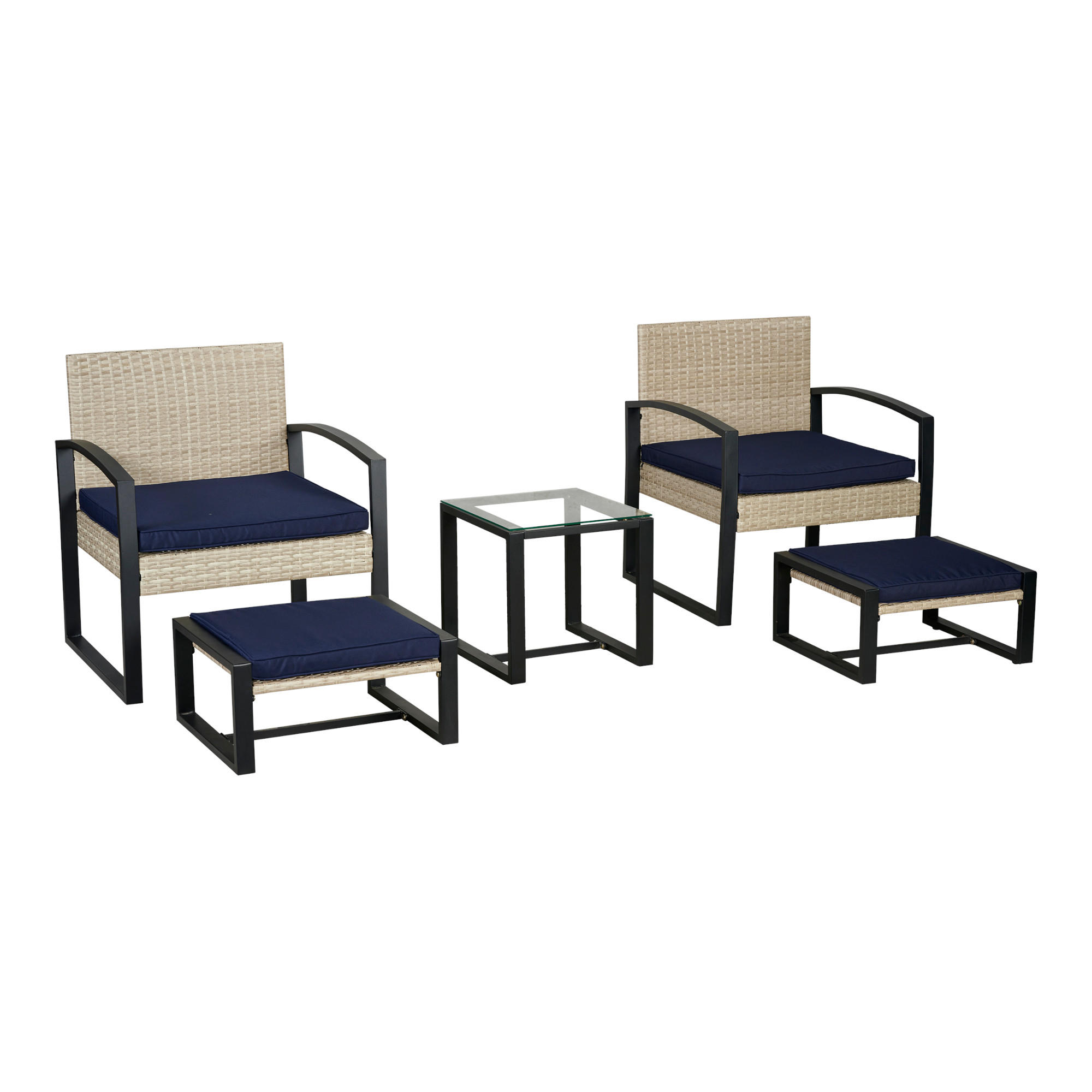 LOUNGE-SET 5 TLG. Calvello - Beige/Dunkelblau, Kunststoff/Metall - casa.pro
