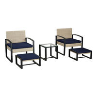 LOUNGE-SET 5 TLG. Calvello - Beige/Dunkelblau, Kunststoff/Metall - casa.pro