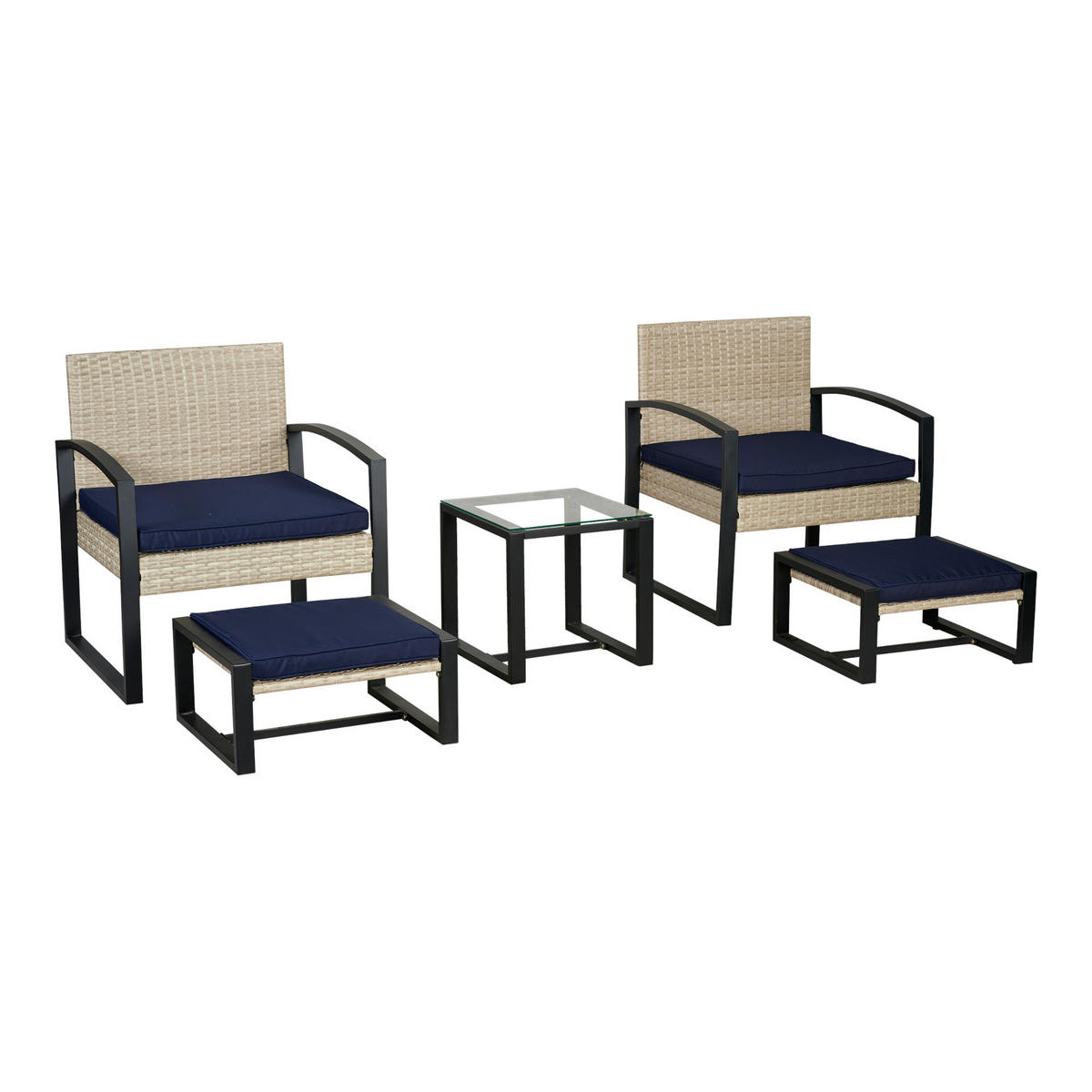 LOUNGE-SET 5 TLG. Calvello - Beige/Dunkelblau, Kunststoff/Metall - casa.pro