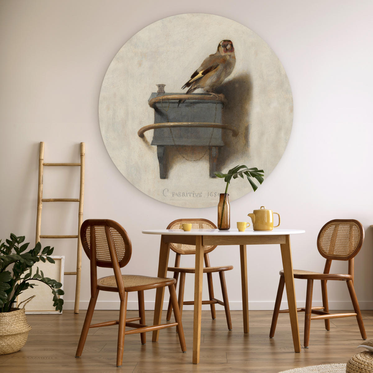 WANDBILD Stieglitz - Alter Meister - Carel Fabritius 150x150 cm - Grau, Kunststoff (150/150cm) - MuchoWow