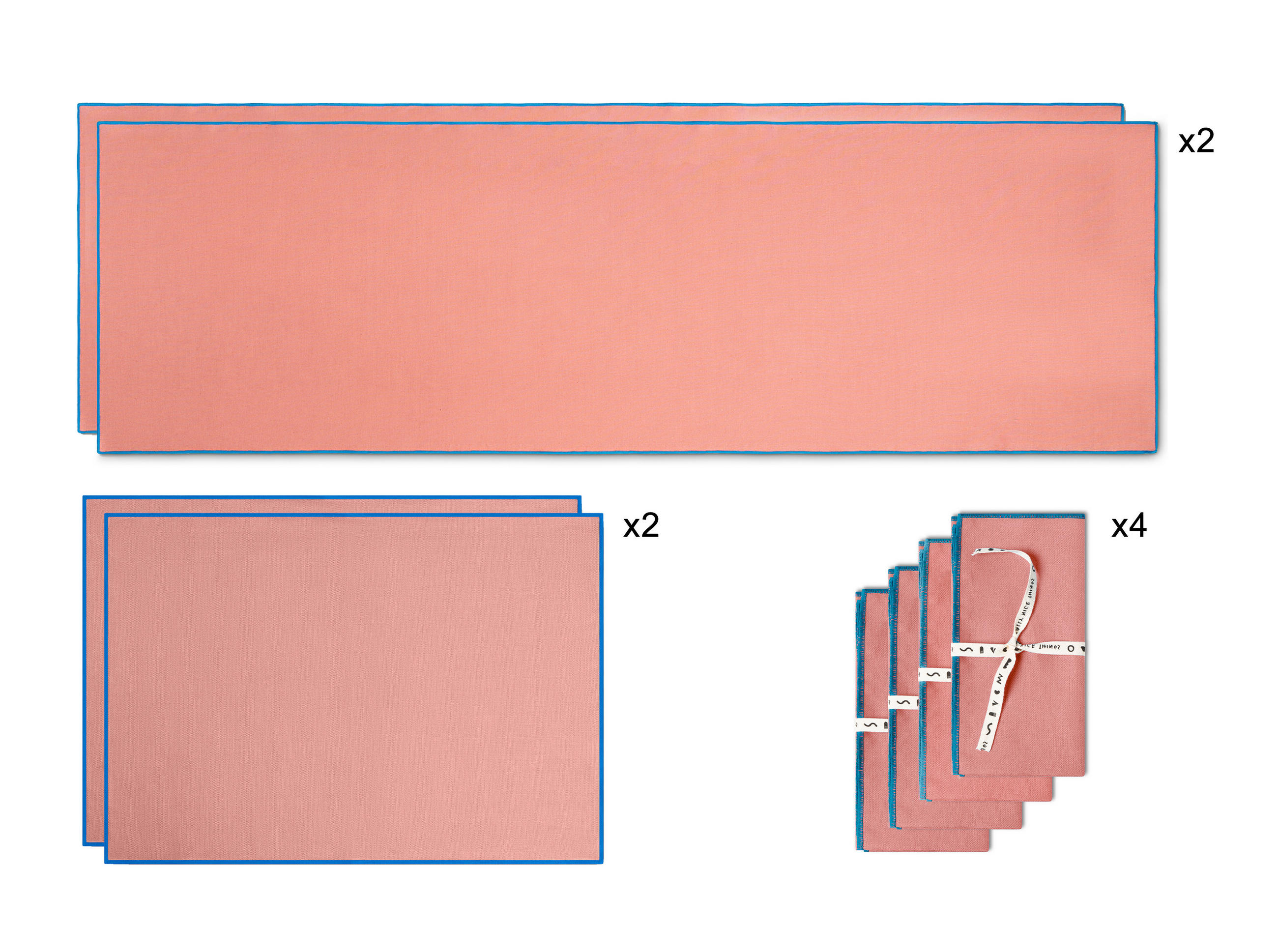 TISCHET 8-teilig, 100% Leinen, rosa und blau SET CONTRAST EDGE - Pink, Textil (40/130cm) - RNT By Really Nice Things