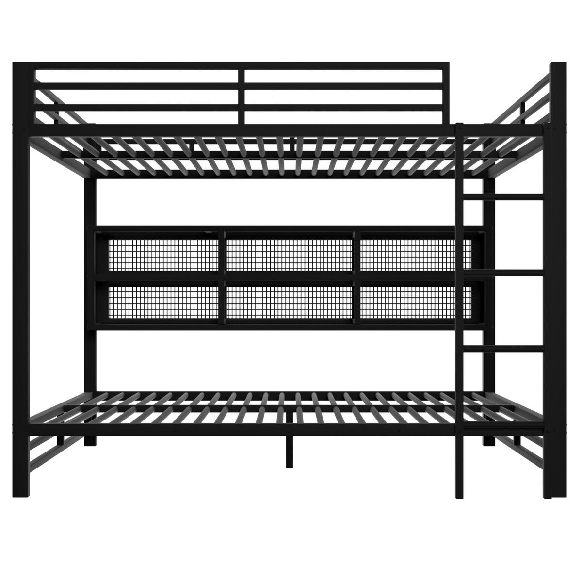 ETAGENBETT mit 6 Stauraumschränken und LED 140x200 cm Metall Schwarz - Schwarz, Metall (140/200cm) - Beauniv