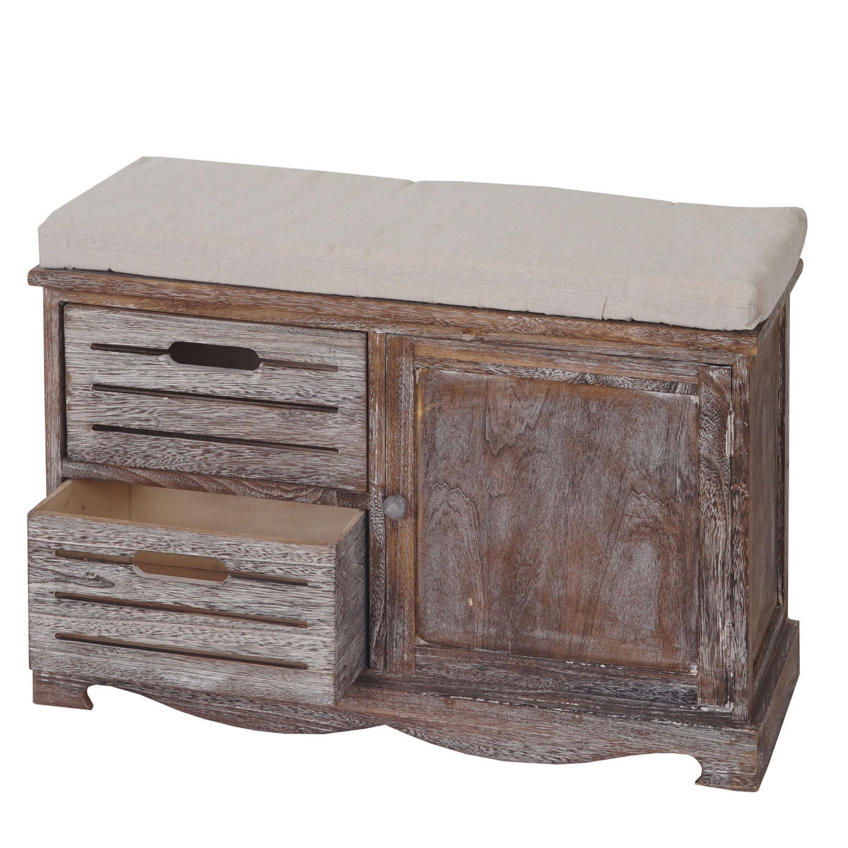 SITZBANK SHABBY-LOOK Braun, Cremeweiß - Braun/Weiß, Holz (71/49/32cm) - MCW