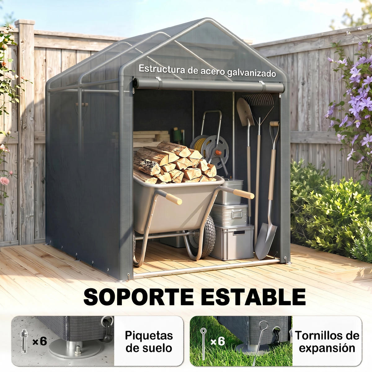 CARPORT Grau 1 Stück - Grau, Kunststoff/Metall (120/165/179cm) - GiPP