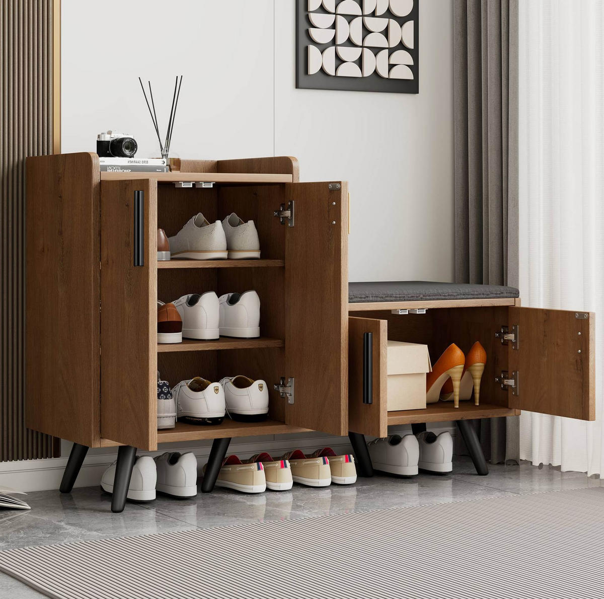 SCHUHSCHRANK aus Spanplatte 120x34x82cm in Natur mit Sitzpolster - Naturfarben, Holzwerkstoff (120/82/34cm) - Modfu
