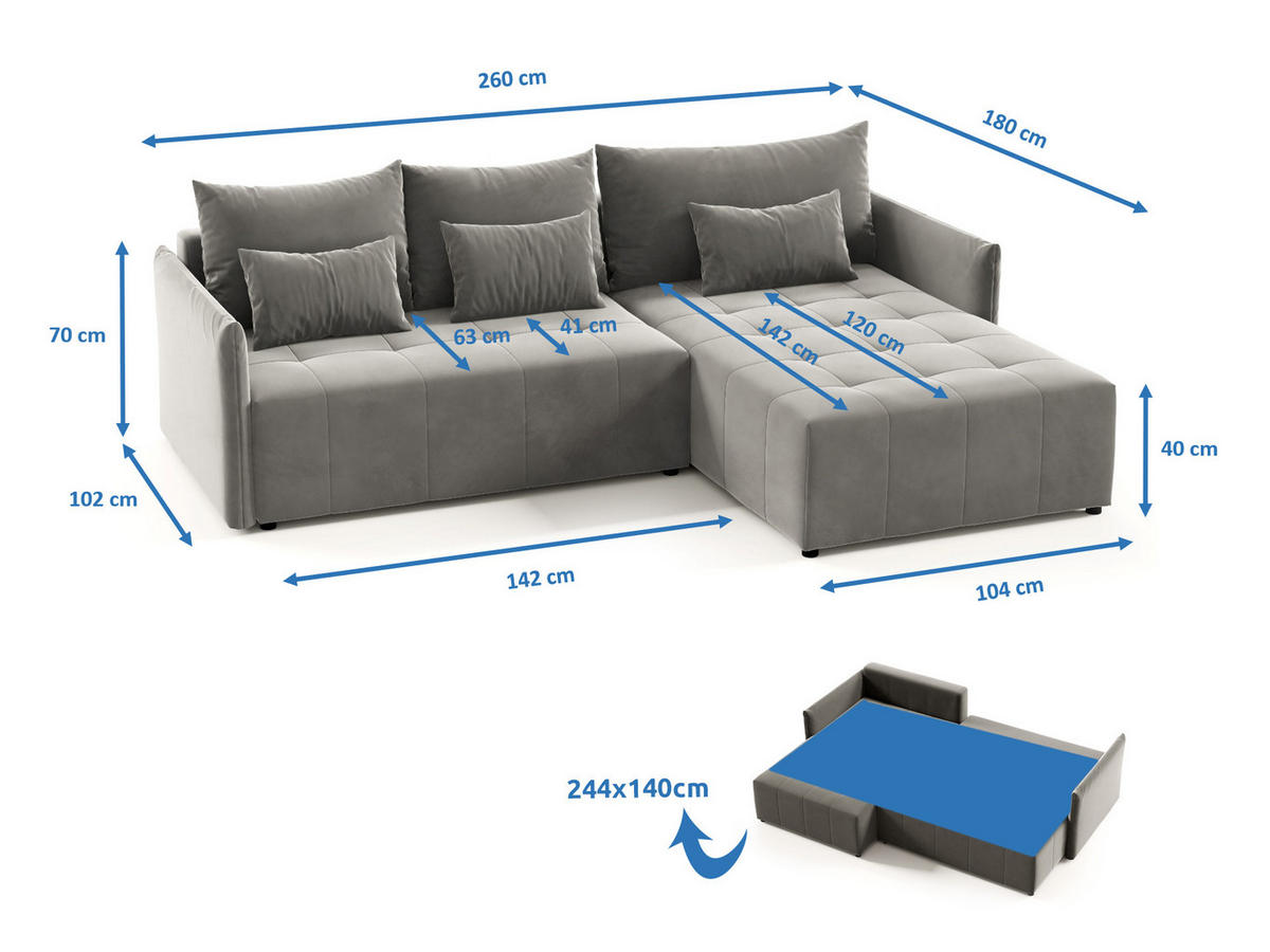 ECKSOFA Leno L - Rosa, Holz/Textil (260/180cm) - Sofnet
