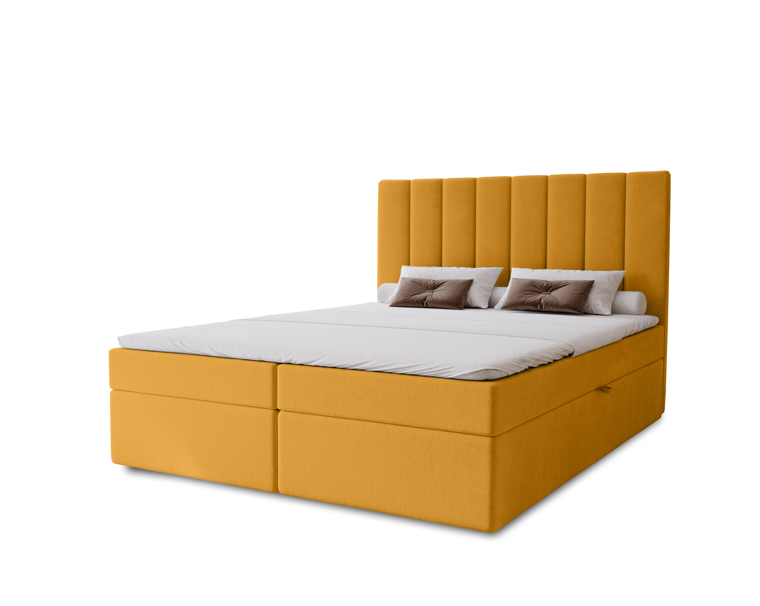 BOXBETT Nero mit 2 Bettkästen, 200x200, Gelb, Velourstoff, Doppelbett mit Bonell-Matratze - Gelb, Holz/Kunststoff (200/200cm) - Marpur