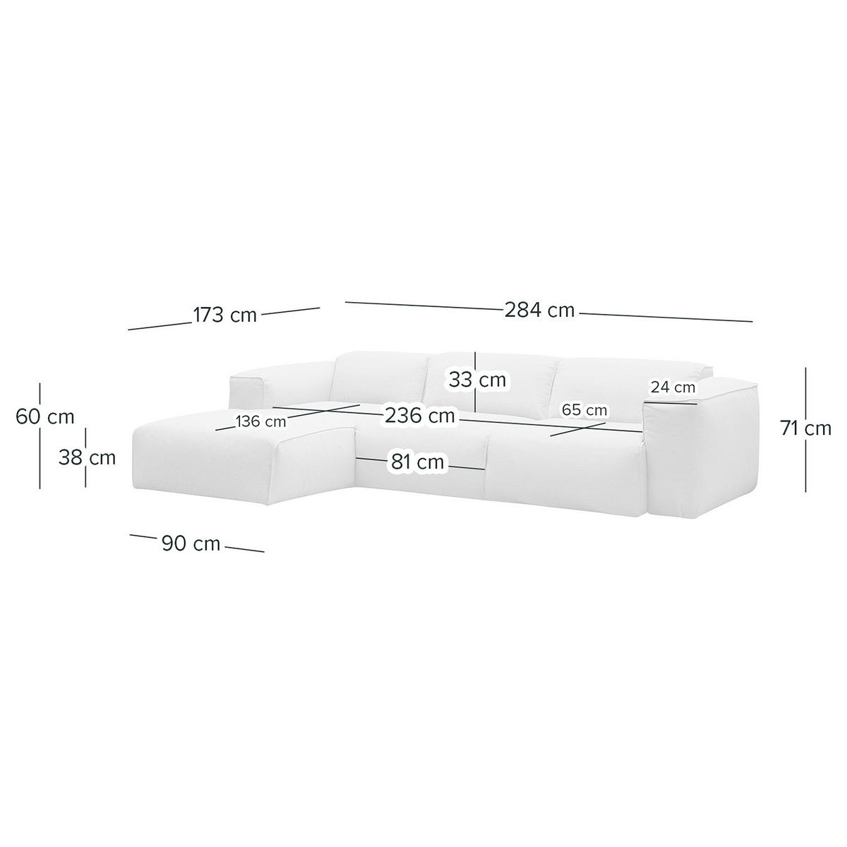 3-SITZER ECKSOFA mit Longchair - Beige/Schwarz, Kunststoff/Textil (284/173cm) - home24