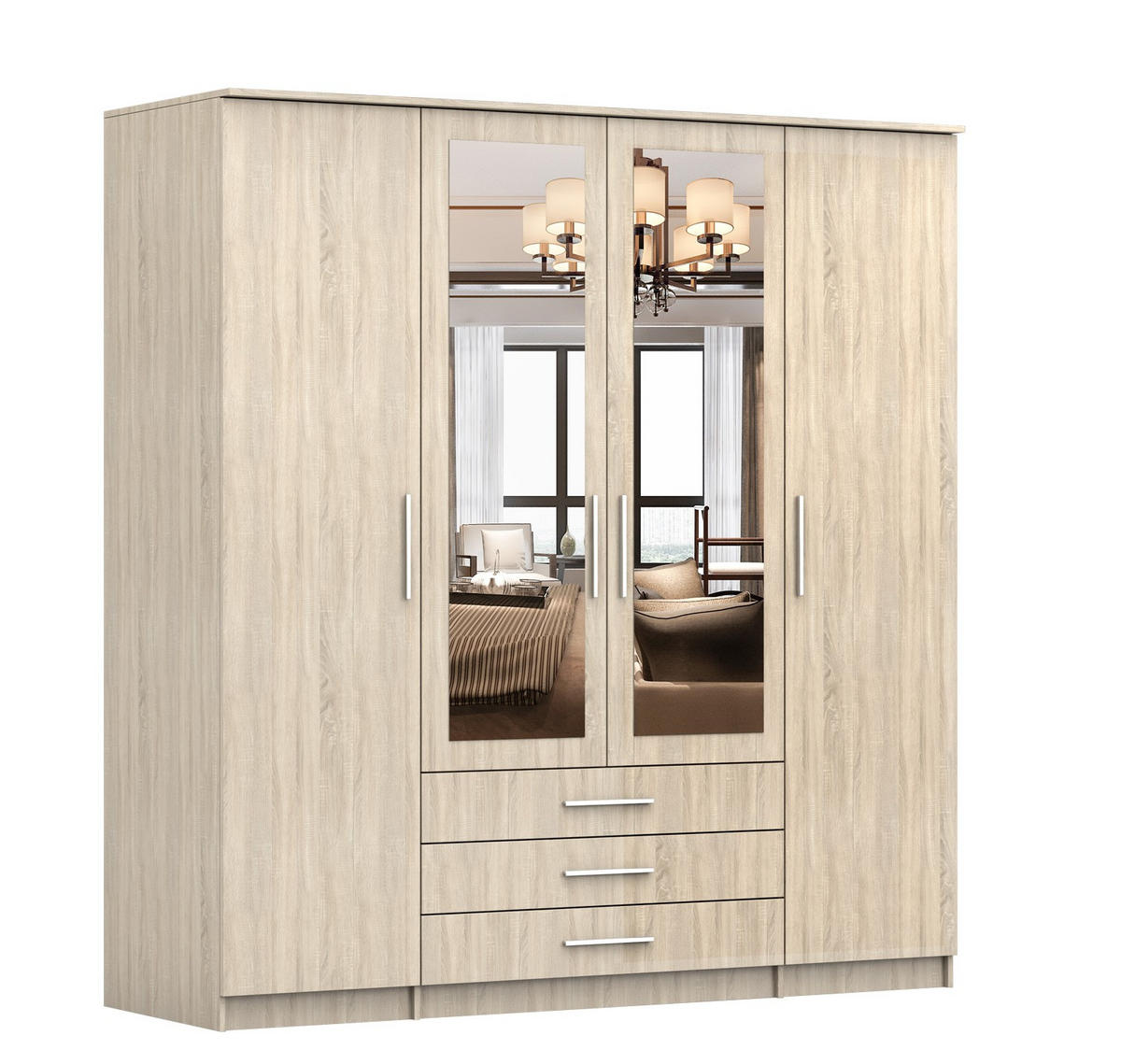 DREHTÜRENSCHRANK 200/207/57/61 cm Szantal 4D Sonoma/Sonoma - Alufarben/Sonoma Eiche, Glas/Holzwerkstoff (200/210/64cm) - imoebel24