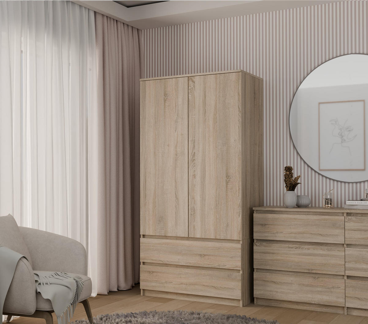 KLEIDERSCHRANK SS-90 EICHE SONOMA - Sonoma Eiche, Holzwerkstoff (90/180/50cm) - CDF