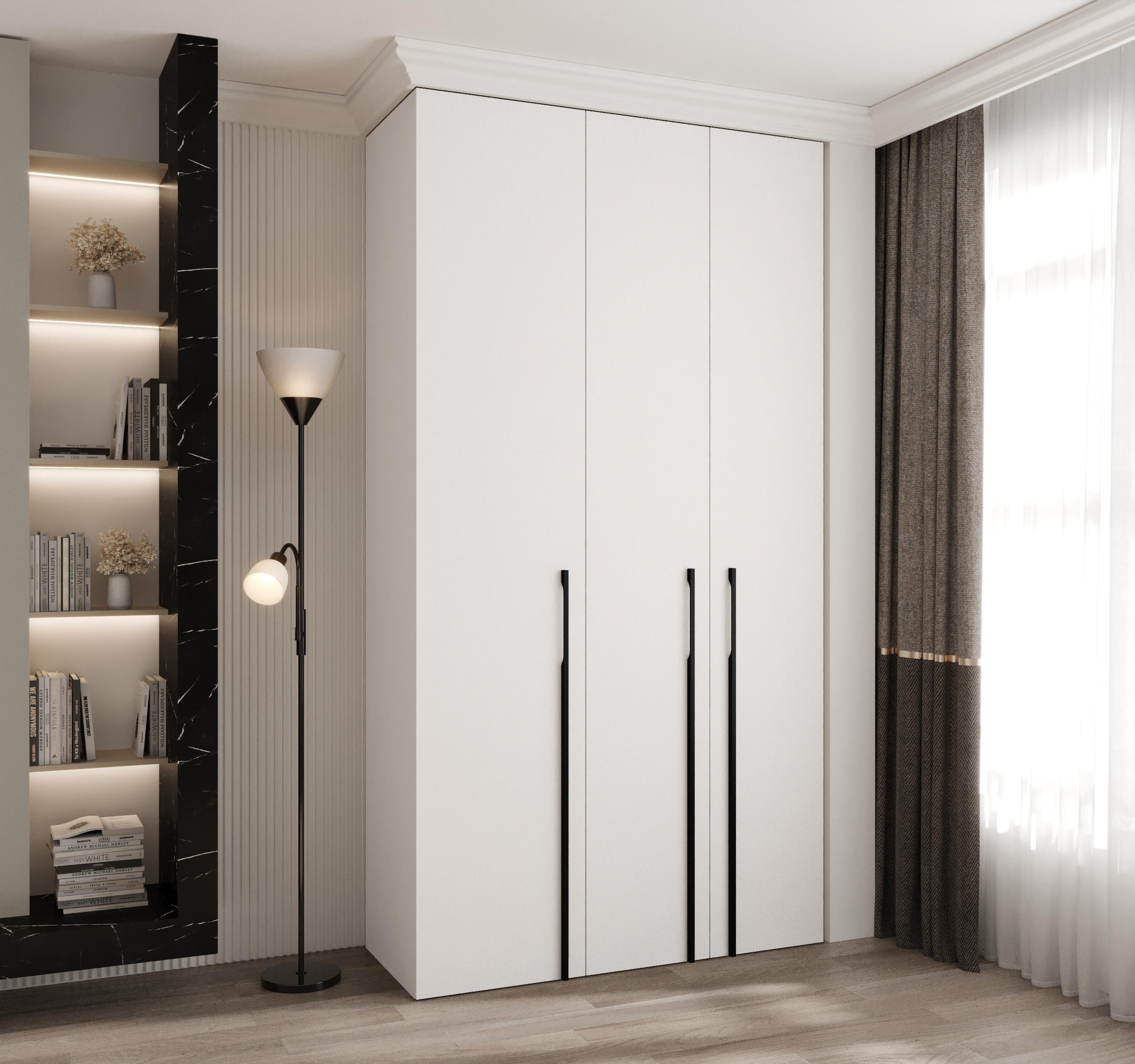 DREHTÜRENSCHRANK 245,5/130/50 3-türig - Schwarz/Weiß, Holz/Metall (130/245.5/50cm) - Abiks Möbel