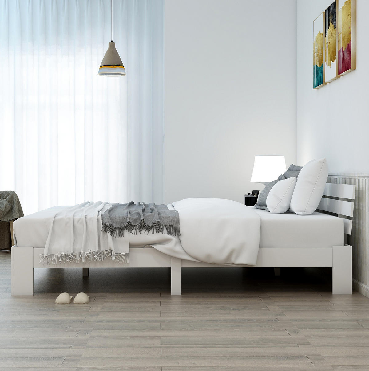 HOLZBETT 140/200 cm aus massiver Fichte mit Lattenrost und Stauraum - Weiß, Holz (140/200cm) - OKWISH