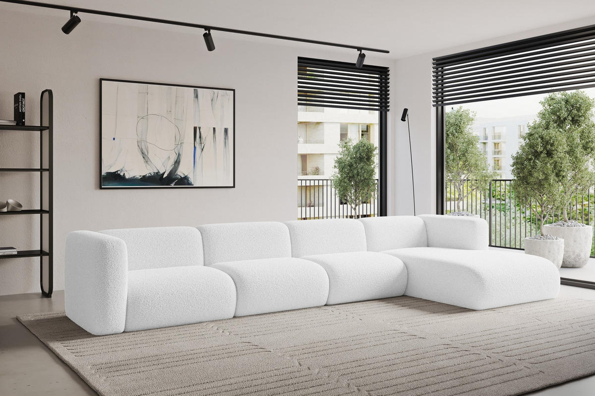 ECKSOFA Ottomane Rechts MIRA-L3 409x179x70 Weiß Bouclé - Schwarz/Weiß, Holzwerkstoff/Kunststoff (409/179cm) - ALTDECOR