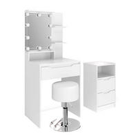 SCHMINKTISCH Ruben Weiß mit Schubladenschrank LED Beleuchtung und Hocker - Weiß, Holzwerkstoff (60/142.7/48cm) - Vicco