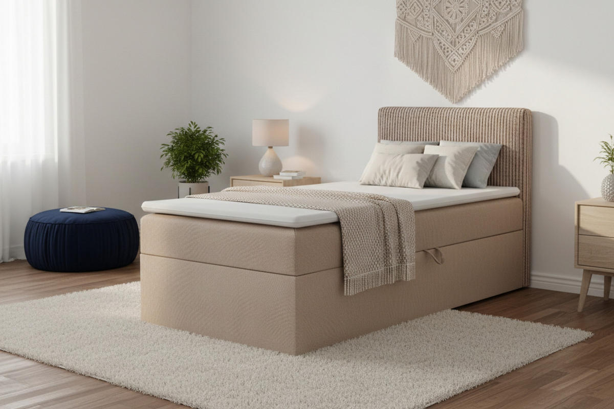 BOXBETT DON 90/200 Beige H4 Öffnung rechts - Beige, Holz/Holzwerkstoff (90/200cm) - Deine Möbel 24