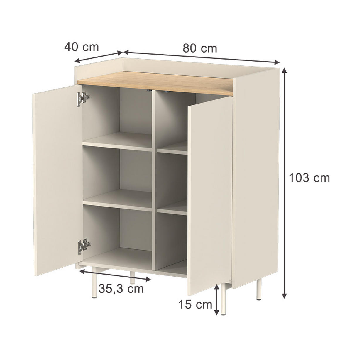 KOMMODE Velina Creme 80 x 103 cm mit 6 Fächern - Eichefarben/Creme, Holzwerkstoff (80/103/40cm) - Vicco
