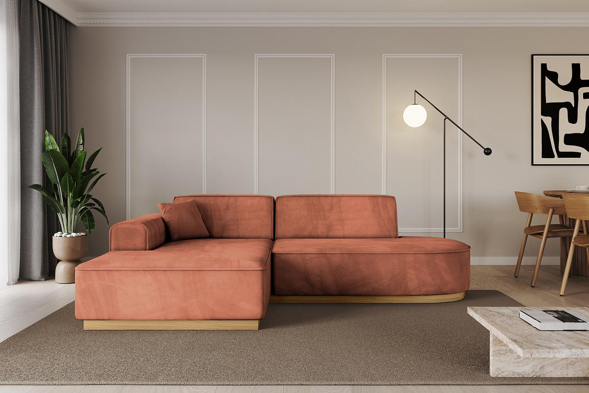 ECKSOFA Ottomane Links IREA-L1-v2 - 232x165x80 cm Apricot - Koralle, Holzwerkstoff/Textil (232/165cm) - ALTDECOR