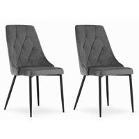 STUHL BRISIGHELLA 2-er Set, Grau, mit Samtstoff gepolstert - Anthrazit, Textil/Metall (49/94/61cm) - Komodee