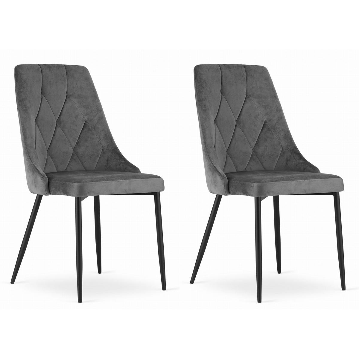 STUHL BRISIGHELLA 2-er Set, Grau, mit Samtstoff gepolstert - Anthrazit, Textil/Metall (49/94/61cm) - Komodee