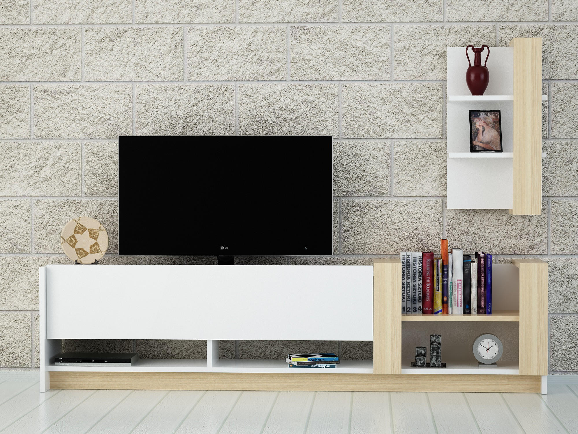 WOHNWAND Kazablanka Weiß Safir - Beige/Weiß, Holzwerkstoff (182/45/30cm) - moebel17
