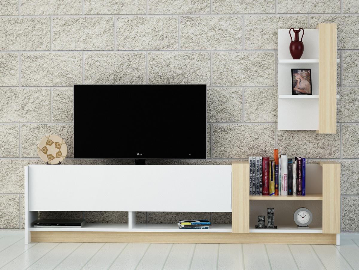 WOHNWAND Kazablanka Weiß Safir - Beige/Weiß, Holzwerkstoff (182/45/30cm) - moebel17