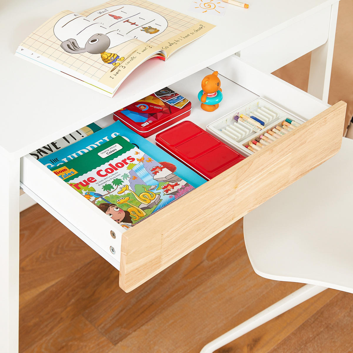 SCHREIBTISCH Weiß-Natur - Weiß/Naturfarben, Holzwerkstoff (59/100/95cm) - SoBuy