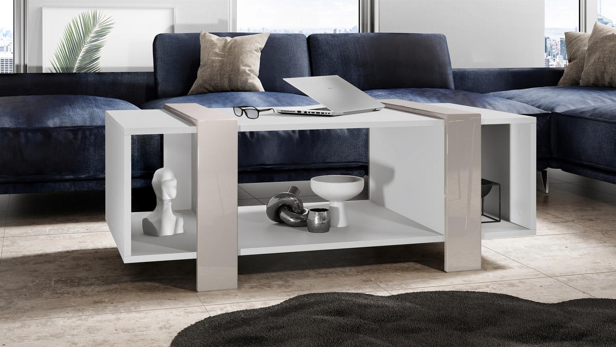 COUCHTISCH Ida Blenden in Sandgrau Hochglanz - Sandfarben, Holzwerkstoff (56.5/110.5/42cm) - Vladon