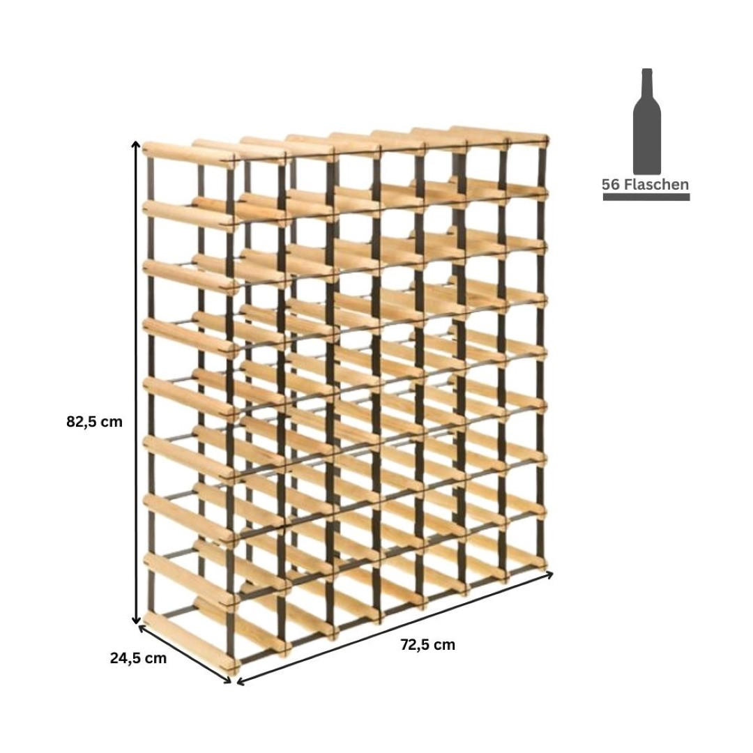 WEINREGAL Vinotega Mod Metal 82,5x72,5x24,5 cm 7x8 Flaschen Massives Kiefernholz Natur - Naturfarben, Holz (72.5/82.5/24.5cm) - PROREGAL