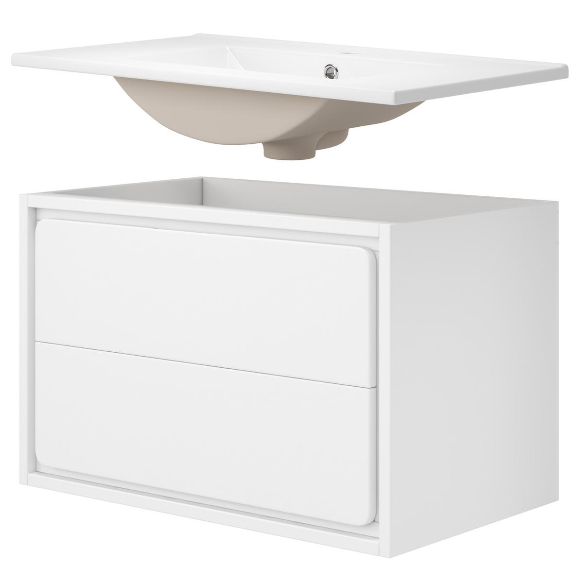 BADEZIMMER-HÄNGESCHRANK 76x46x58.5 cm Weiß aus Keramik & Spanplatte mit 2 Schubladen - Weiß, Holzwerkstoff (76/58.5/46cm) - Modfu