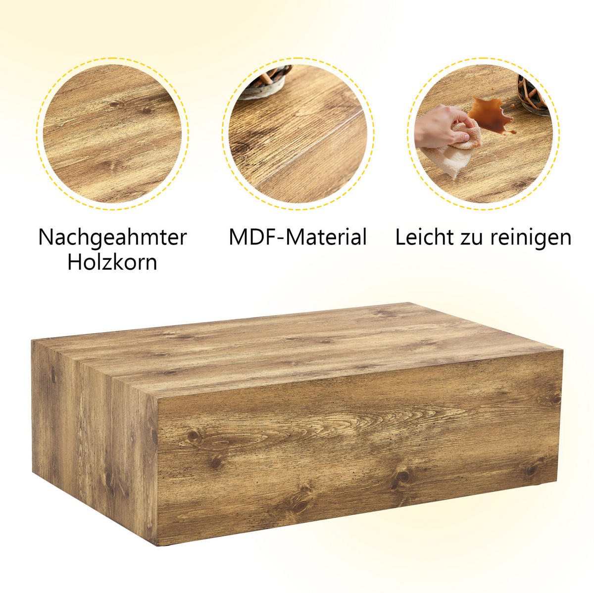 COUCHTISCH 90/50/30 cm aus MDF in Holzoptik ohne Montage - Kieferfarben, Holzwerkstoff (90/50/30cm) - OKMYHOME