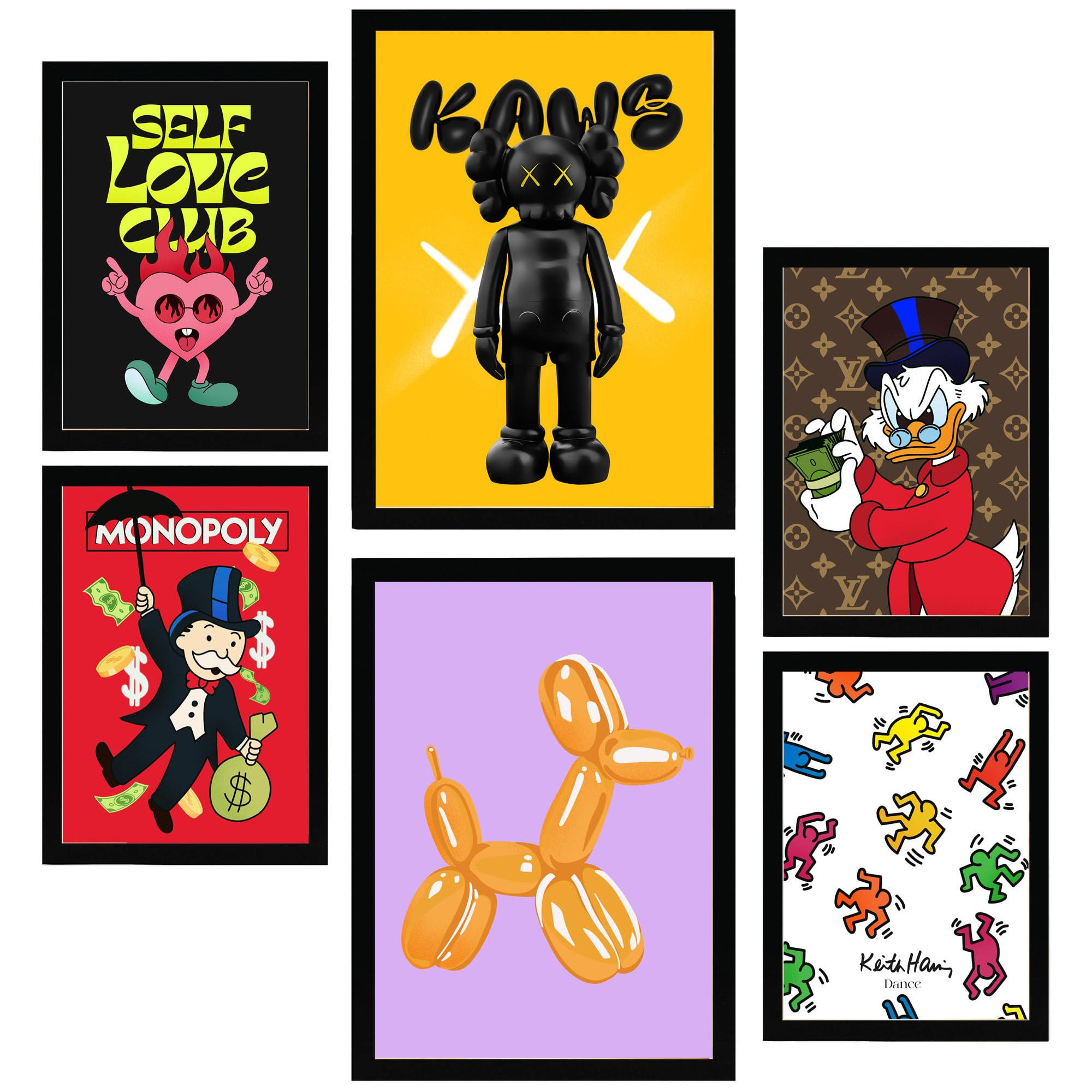 POSTER Set Mit 6 Der Humor Ikonischer Charaktere A3 & A4 Schwarzer Rahmen - Schwarz, Papier (29/3cm) - Nacnic