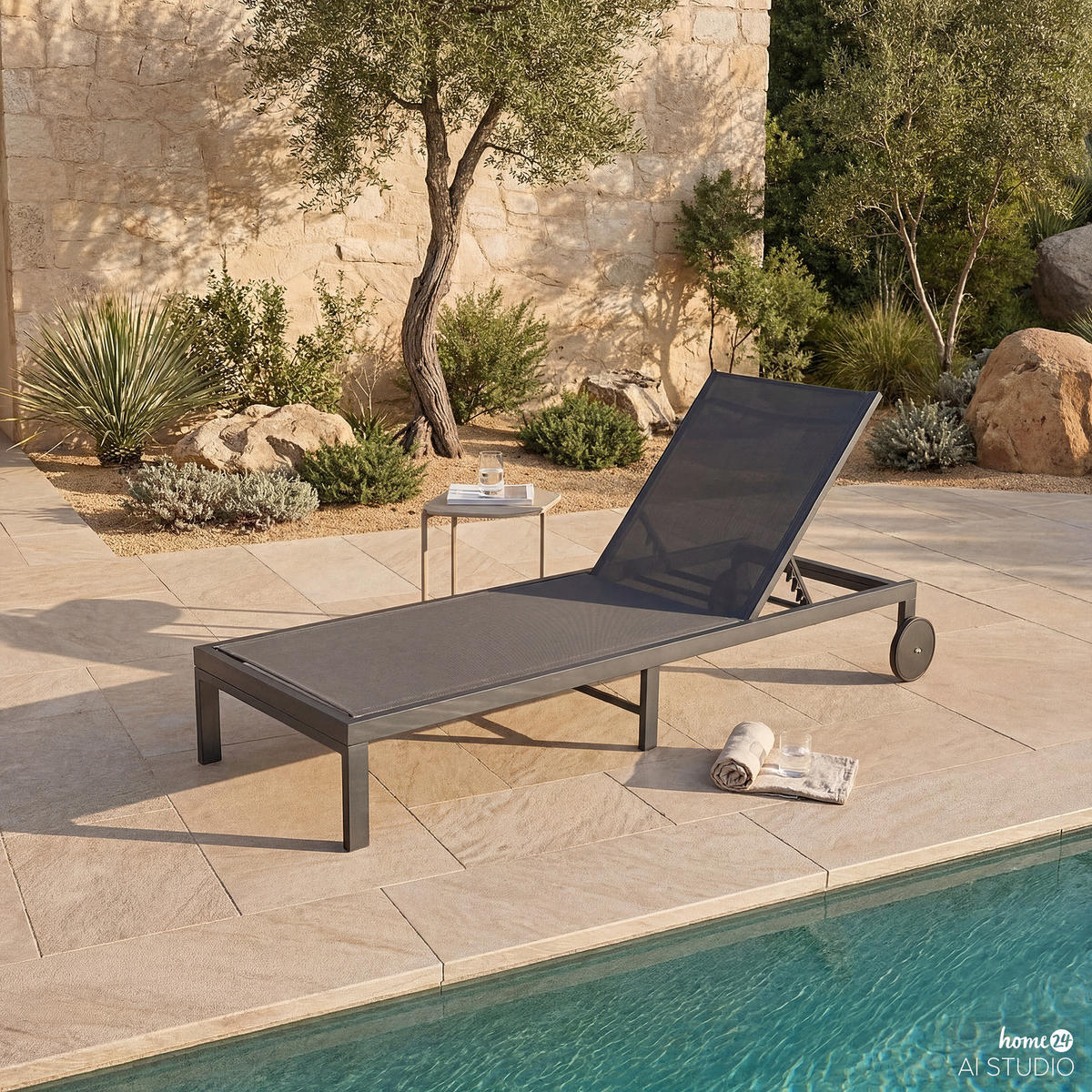 GARTENLIEGE - Aluminium / Textilene - Verstellbar - Anthrazit, Textil/Metall (65/30/195cm) - home24