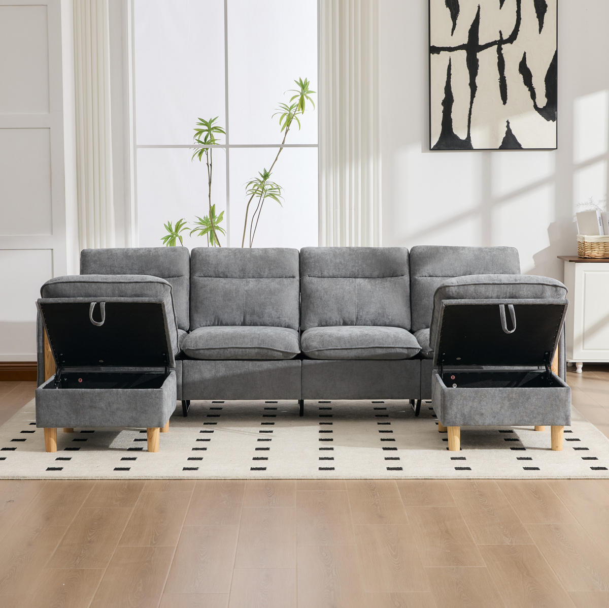 SOFA mit Stauraum 261 x 77 x 86 cm Hellgrau - Hellgrau, Holz (77/86/261cm) - Meubliv