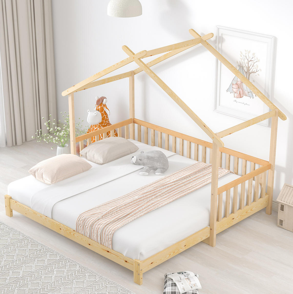 HAUSBETT 90/180/200 cm Natur aus massivem Kiefernholz ausziehbar - Naturfarben, Holz (90/200cm) - OKMYHOME
