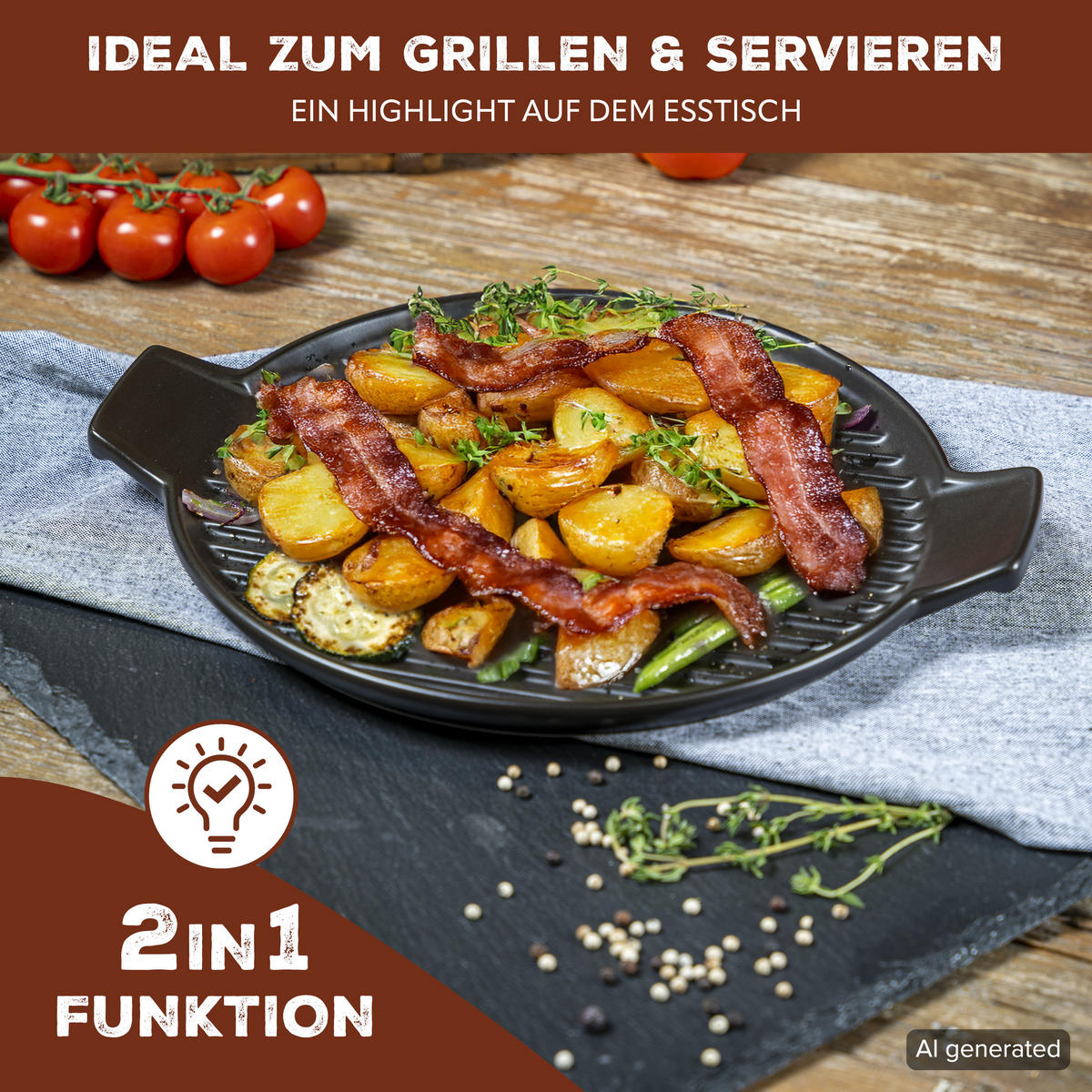 GRILLPFANNE, schwarz, Steingut - Schwarz, Keramik (38/2.5/21.5cm) - bremermann