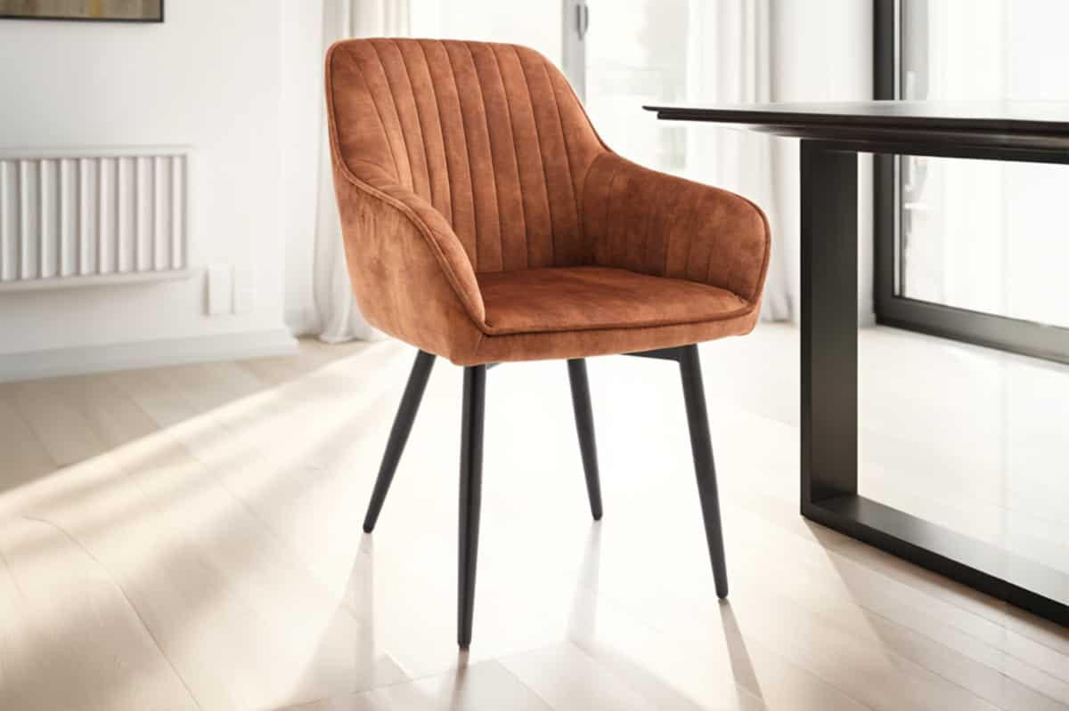 STUHL TURIN Samt Braun 85 cm - Cognac/Schwarz, Textil/Metall (60/84/61cm) - riess-ambiente