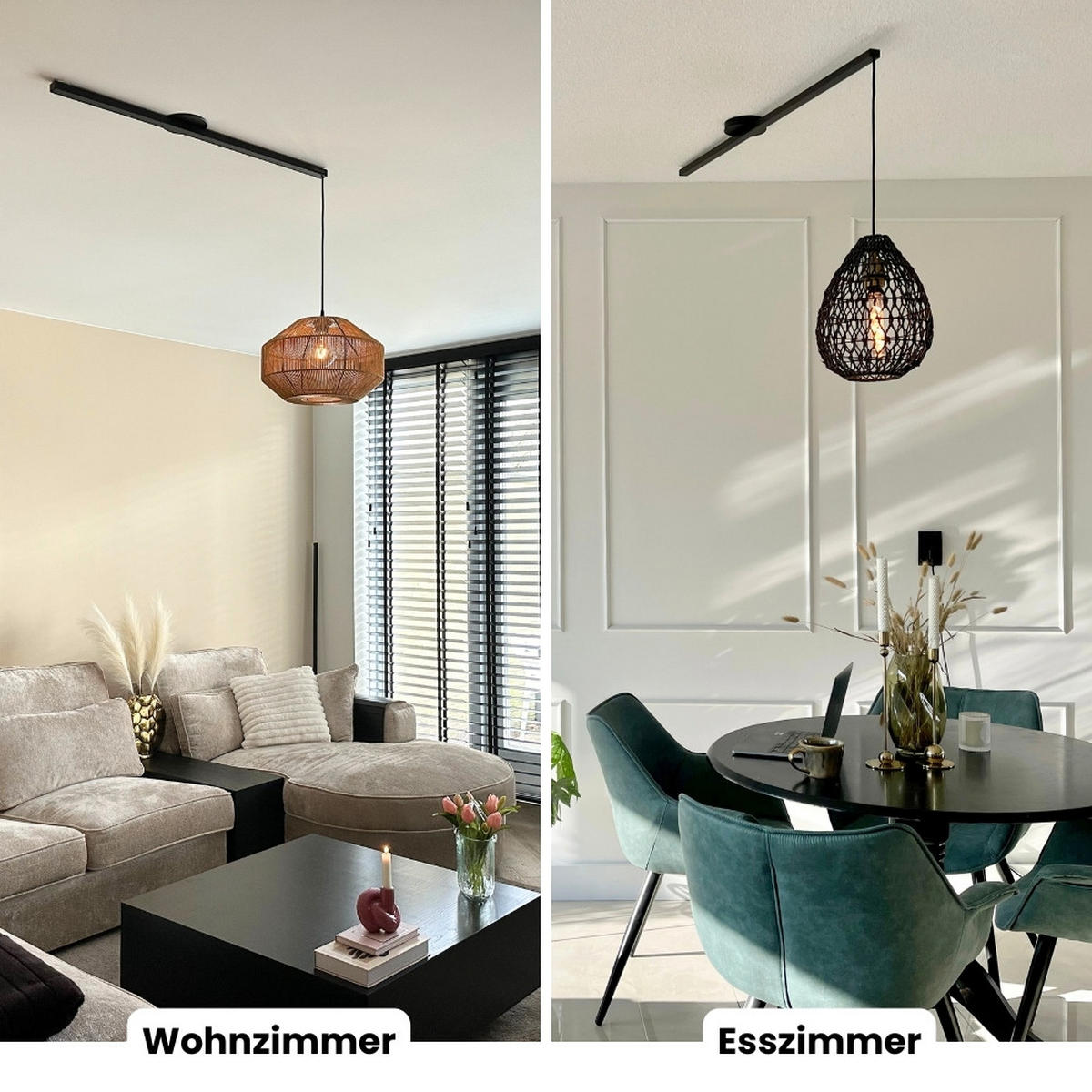 AUFHÄNGESYSTEM für eine Hängelampe - Single - 90cm - Mattschwarz - Verstellbare Lampenaufhängung - Pendelleuchte Schieben und Drehen - Schwarz, Metall (90/3/2cm) - Lightswing®
