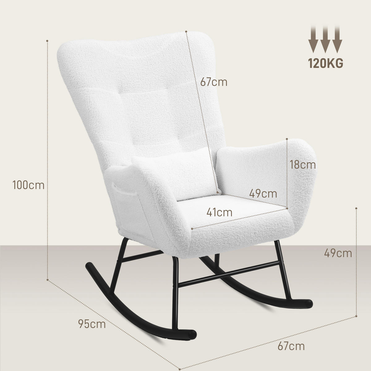 SCHAUKELSTUHL, Schaukelsessel mit Teddystoff-Optik, Armlehne, Seitentasche Weiß - Weiß, Textil (67/100/95cm) - HOMCOM