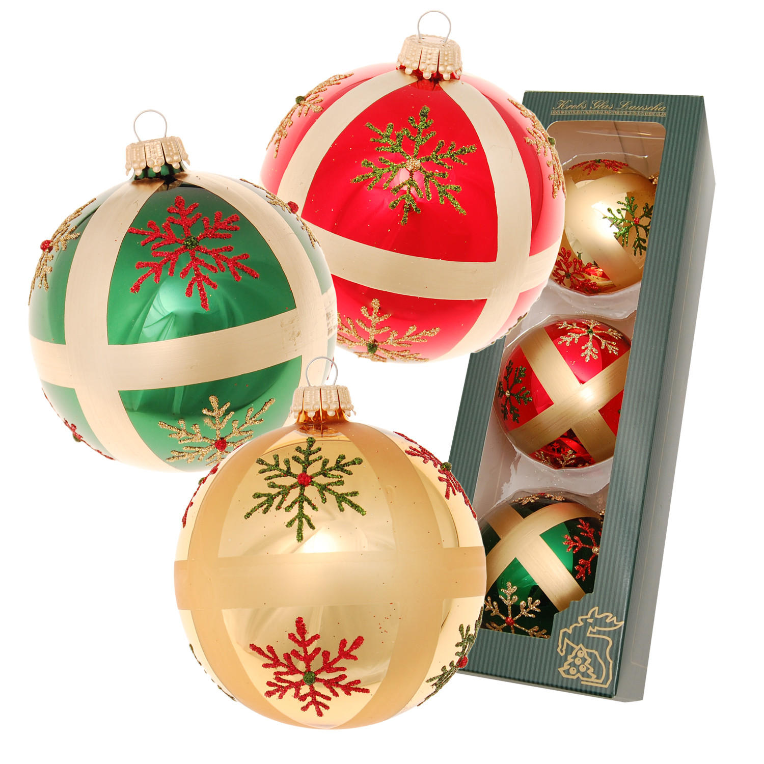 CHRISTBAUMKUGELN Schneeflockendekor Traditionell Mehrfarbig 8cm (Glas / 3 Stk.) - Multicolor, Glas (7/8/7cm) - Krebs Glas Lauscha