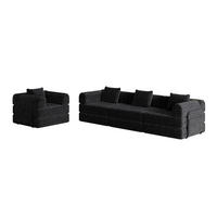 SITZGARNITUR 2-in-1 mit Armlehnen-Ablagefach Chenille Schwarz 200/90/85 cm - Schwarz, Textil (181.6/49.5/94cm) - OKWISH