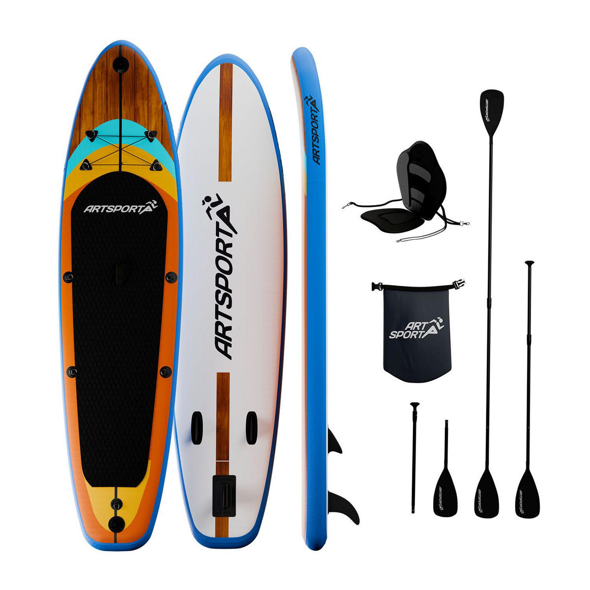 STAND UP Paddle Board Beach Rocker aufblasbar mit Kajak-Set - Orange, Kunststoff (320/77/15cm) - Artsport