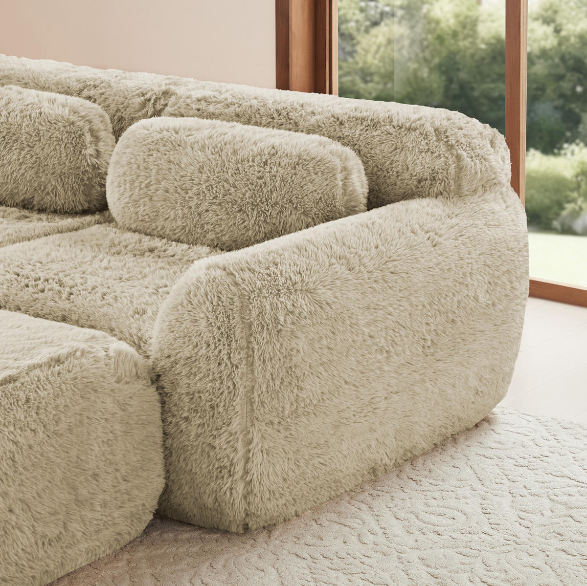 2-SITZER Sofa rahmenlos mit modularem Design, Kissen und rutschfester Basis, Hellkhaki - Beige, Textil (204/73/104cm) - Redom