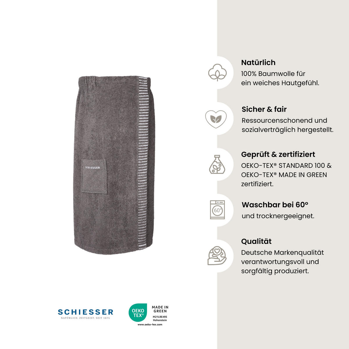 SAUNAKILT Rom Damen - 36-42 - Dunkelgrau - Dunkelgrau, Textil (80/130cm) - SCHIESSER