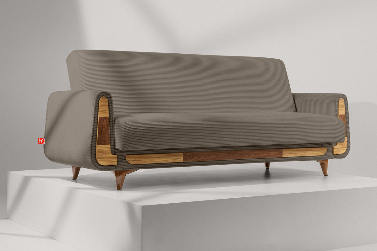 3-SITZER-SCHLAFSOFA GUSTAVO II mit Armlehnen, Beige - Beige, Holz/Holzwerkstoff (230/98/98cm) - KONSIMO®