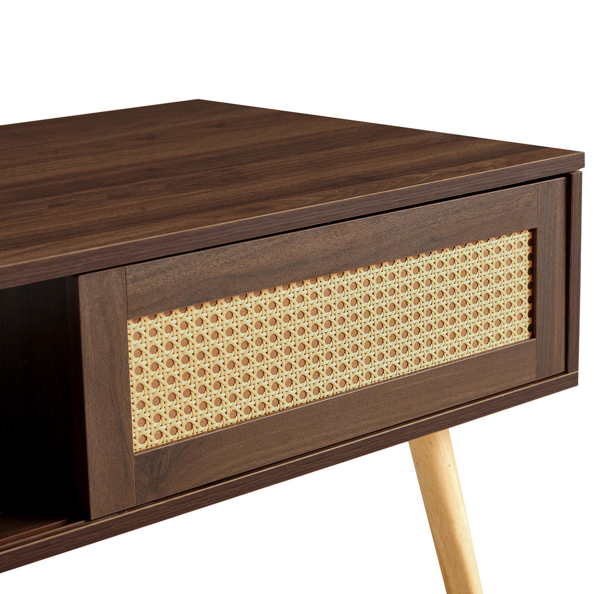 COUCHTISCH in Braun Korbgeflochtener Teetisch mit Schiebetüren für Wohnzimmer, B105/T55/H40cm - Naturfarben/Braun, Holzwerkstoff (55/105/40cm) - STILVORA