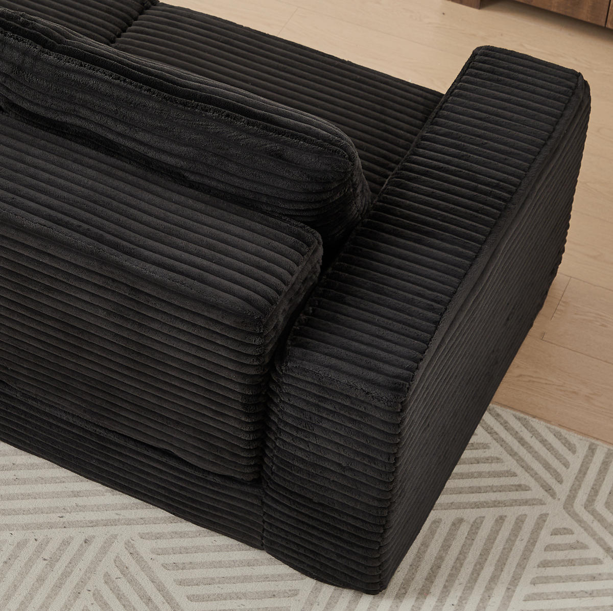 SOFA-BETT modular Cord Black mit beweglicher Fußstütze - Schwarz, Kunststoff (169.5/194cm) - Meubliv