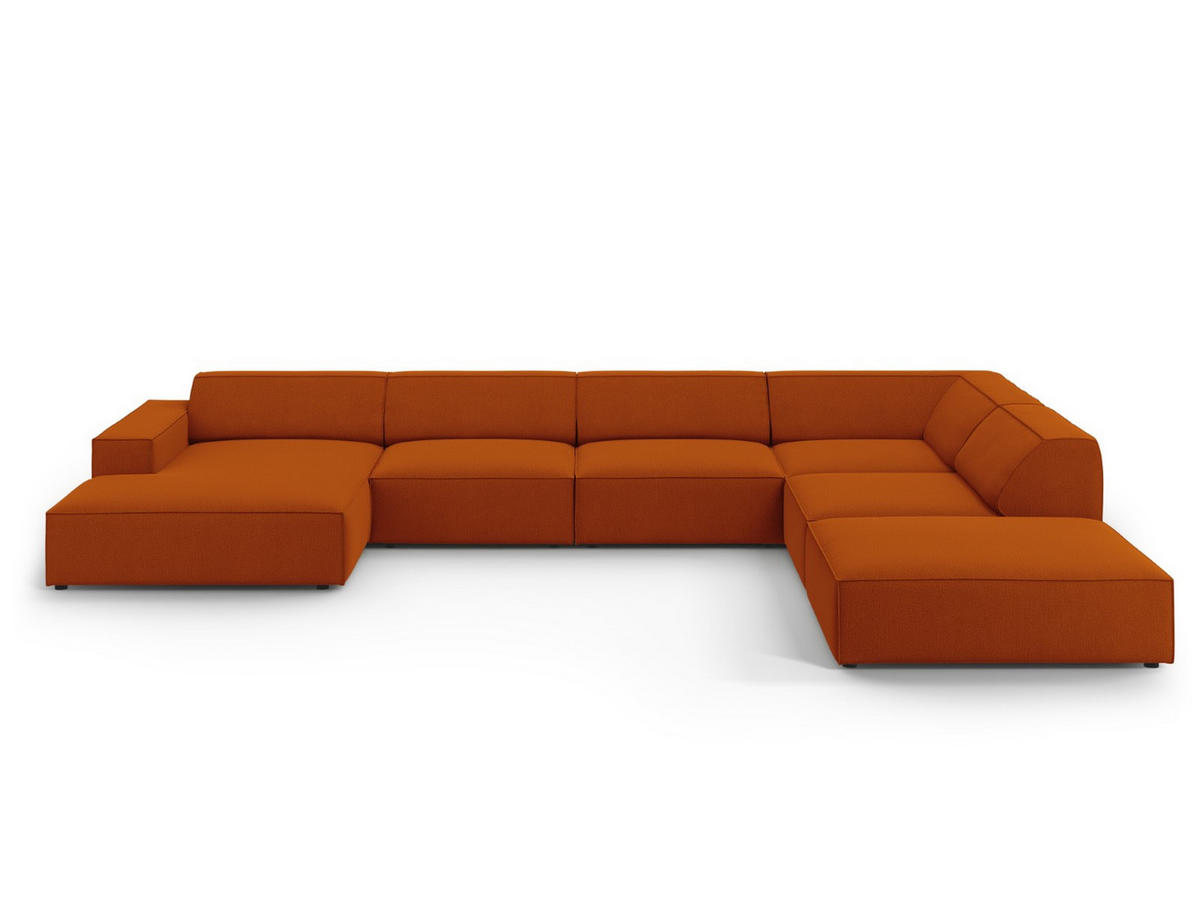 PANORAMASOFA rechts Jodie aus strukturiertem Stoff terrakotta 7 Sitzplätze - Terracotta, Textil (262/70/364cm) - Micadoni